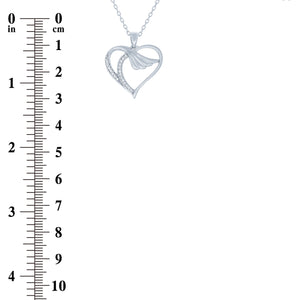 (100155) White Cubic Zirconia Heart Wing Pendant Necklace In Sterling Silver