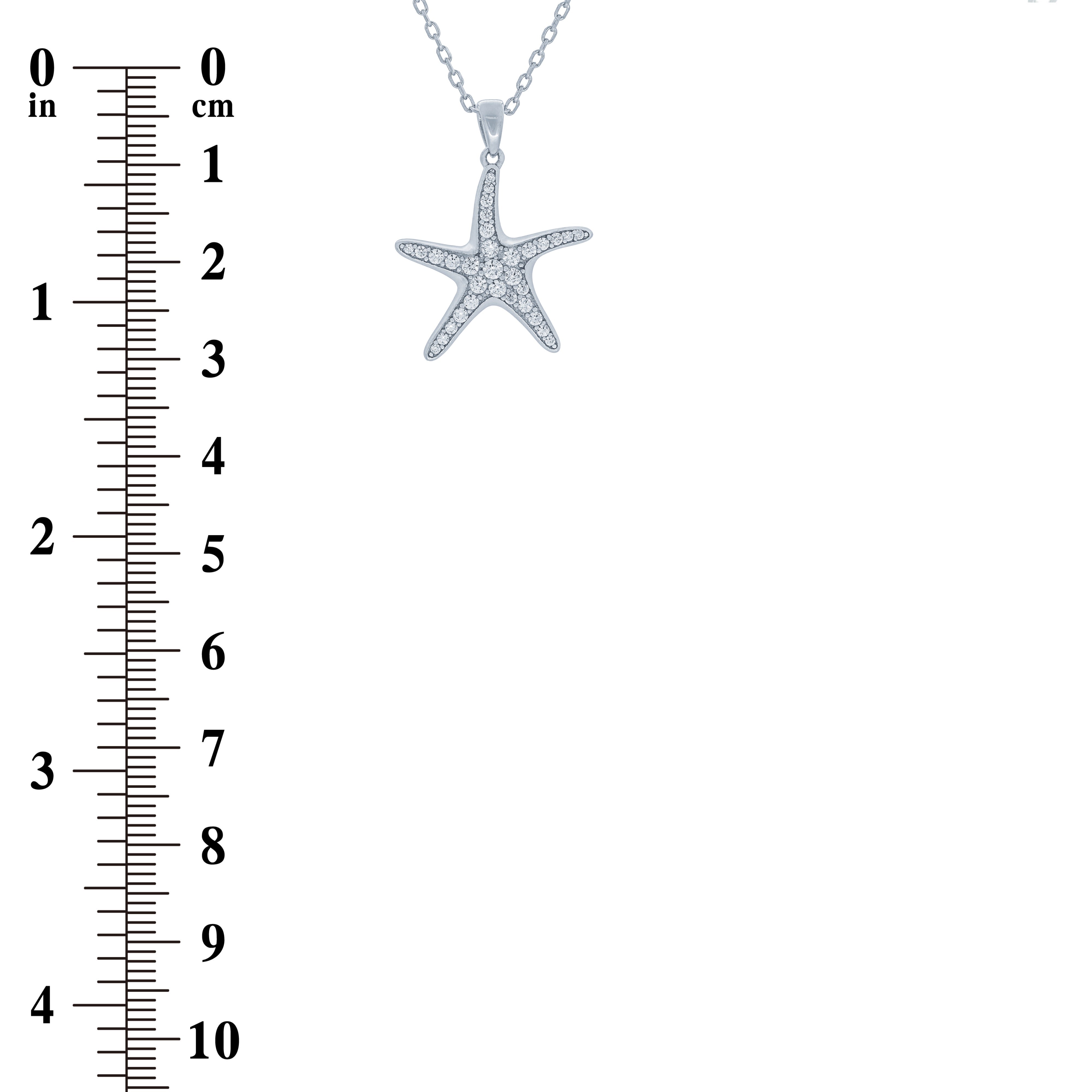 (100157) White Cubic Zirconia Sea Star Pendant Necklace In Sterling Silver