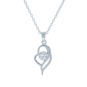 (100158) White Cubic Zirconia Heart Pendant Necklace In Sterling Silver