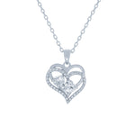 (100159) White Cubic Zirconia Heart Pendant Necklace In Sterling Silver