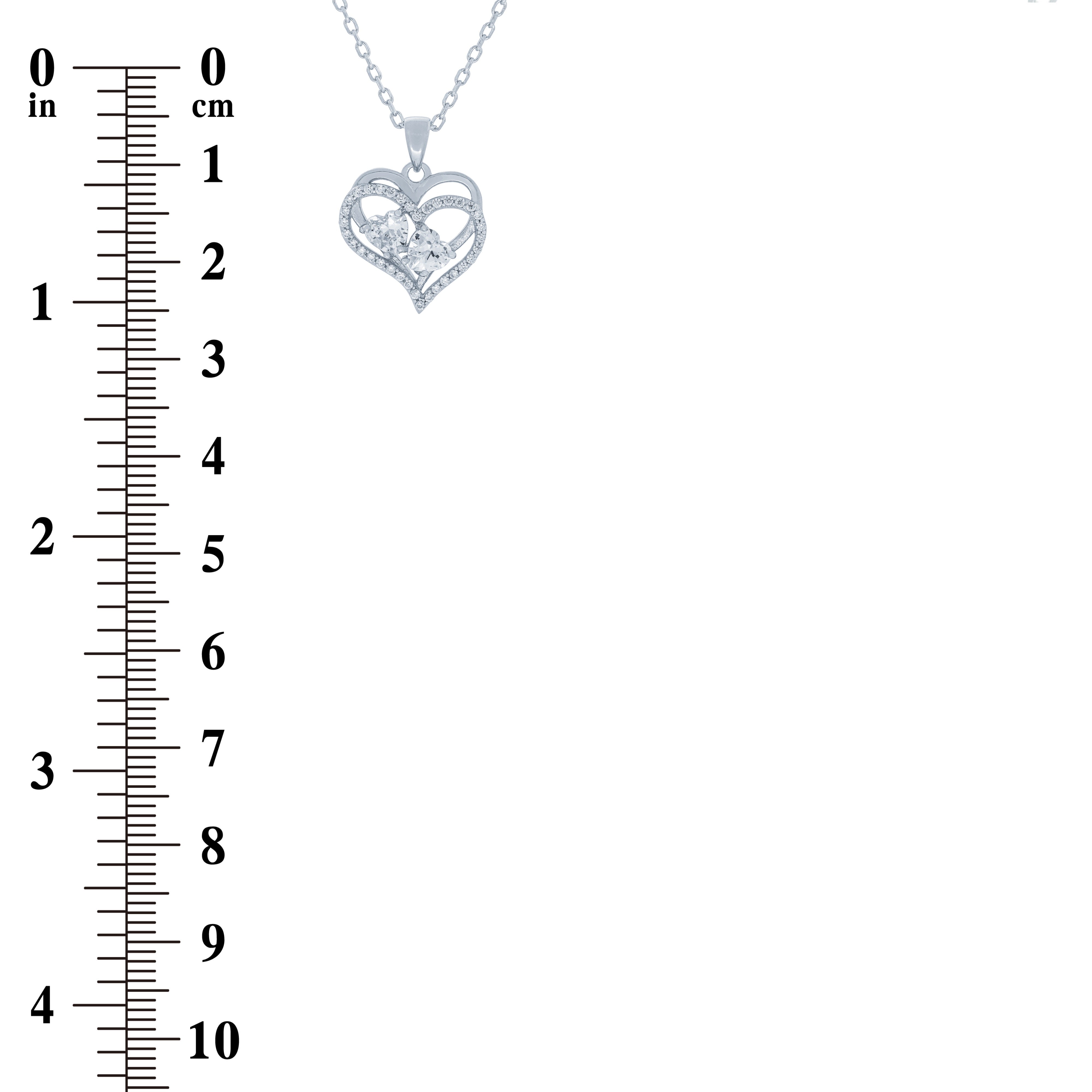 (100159) White Cubic Zirconia Heart Pendant Necklace In Sterling Silver