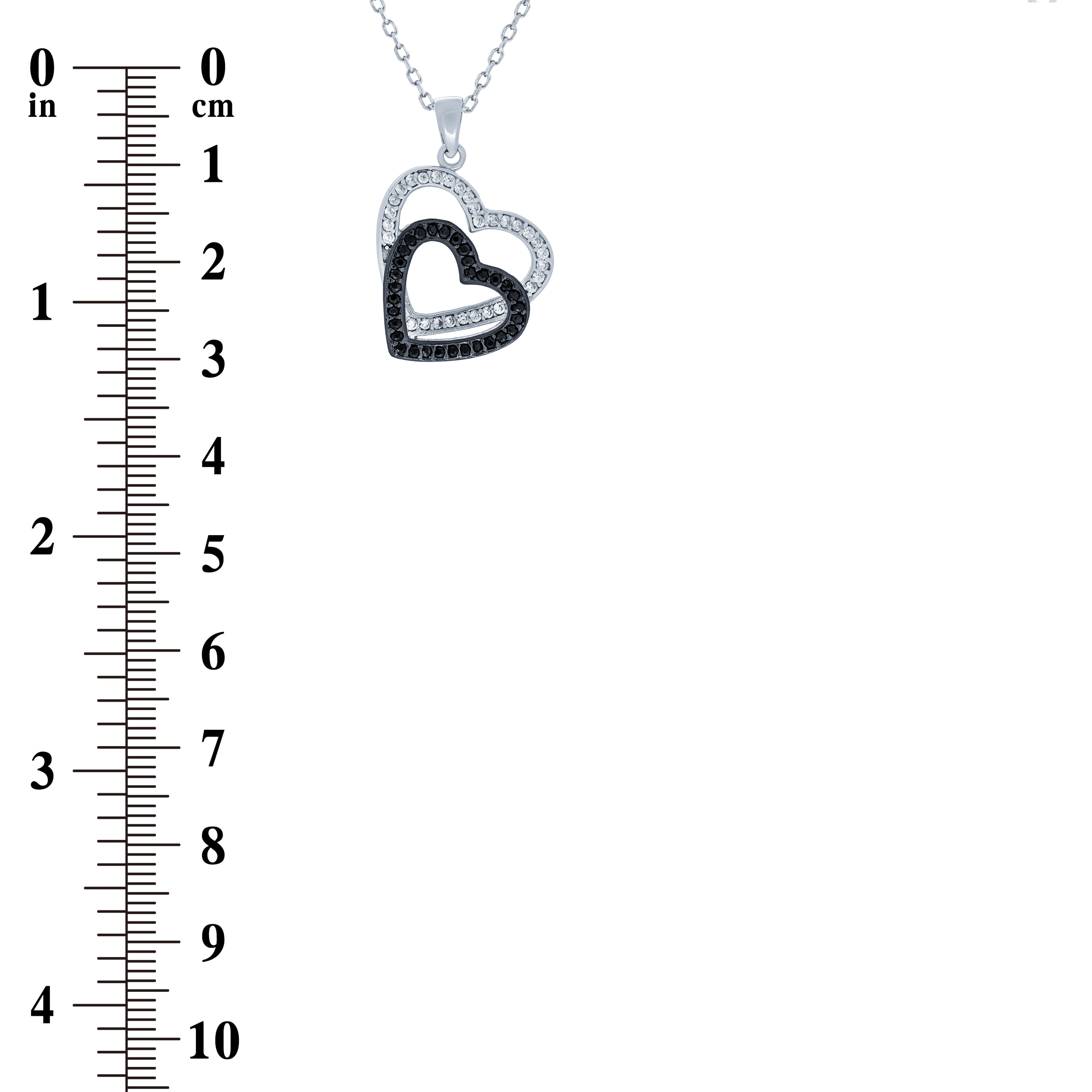 (100160) White & Black Cubic Zirconia Heart Pendant Necklace In Sterling Silver