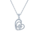 (100161) White Cubic Zirconia Heart Pendant Necklace In Sterling Silver