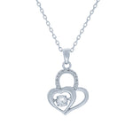 (100162) White Cubic Zirconia Heart Pendant Necklace In Sterling Silver