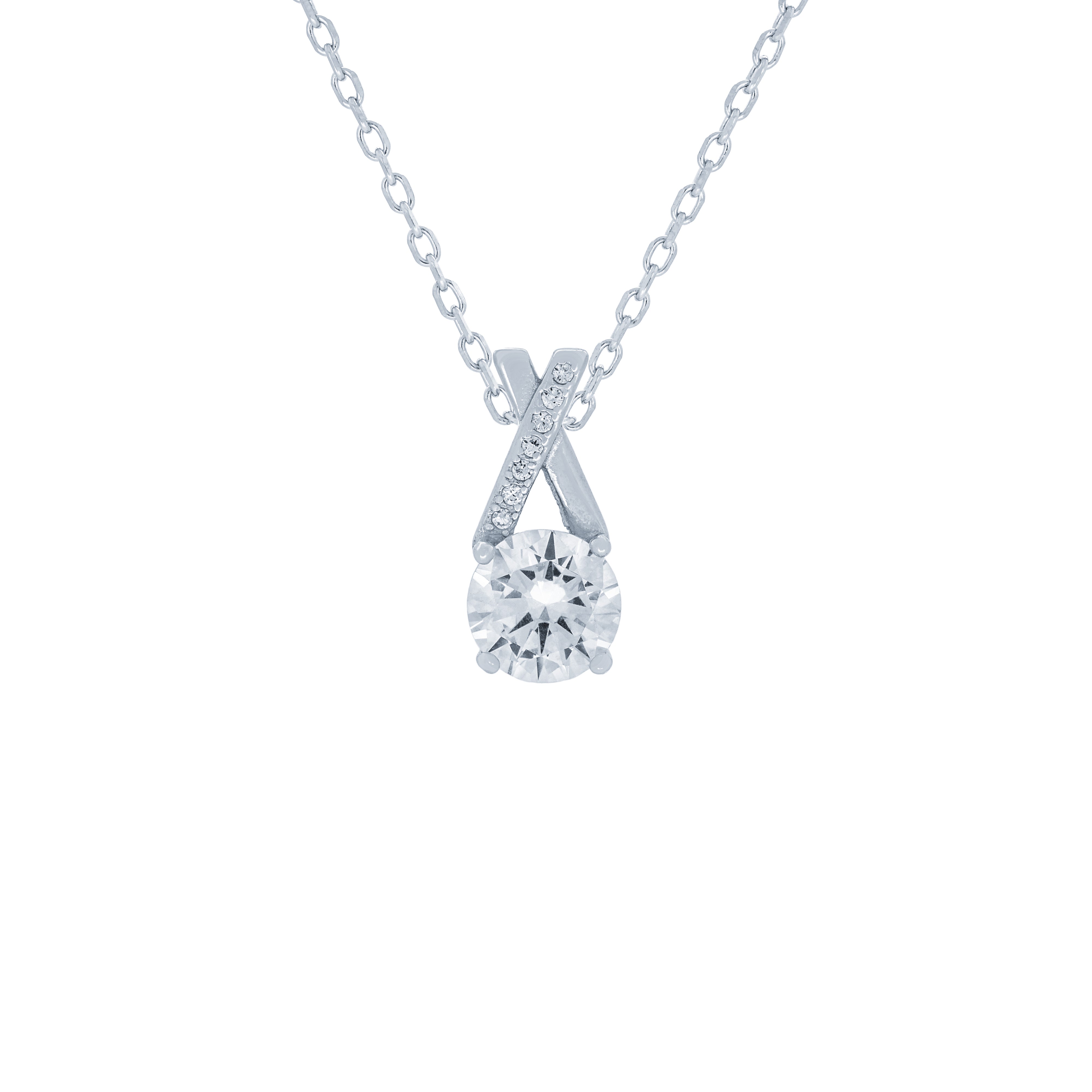 (100165) White Cubic Zirconia Pendant Necklace In Sterling Silver