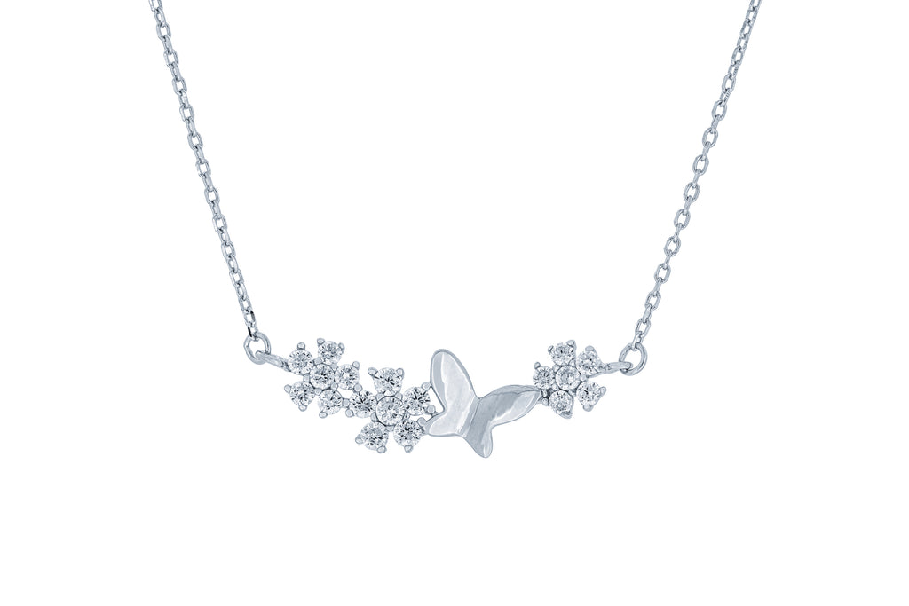 (100167) White Cubic Zirconia Butterfly Necklace In Sterling Silver