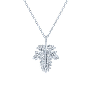 (100170) White Cubic Zirconia Maple Leaf Necklace In Sterling Silver