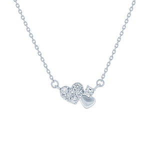 (100171) White Cubic Zirconia Hearts Necklace In Sterling Silver